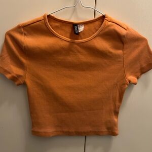 Cropped Orange Ribbed Short Sleeve T-shirt